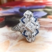 Art Deco Diamond Sapphire Ring Circa 1930's .44ct t.w. Filigree Navette Vintage Antique Ring 18k White Gold