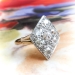 Antique Diamond Ring Circa 1915 Edwardian 1.47ct t.w. Old Mine Diamond Shield Navette Cocktail Ring 14k Platinum