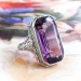 Antique Emerald Cut Amethyst Solitaire Ring Circa 1928 9.85ct Art Deco Birthstone Statement Ring 14k