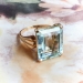 Vintage Emerald Cut Aquamarine Ring Circa 1960's Vintage 7.81ct Cocktail Wedding 14k Yellow Gold Solitaire Ring