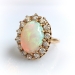 Antique Opal Diamond Ring Circa 1900's 4.94ct t.w. European Cut Diamond Halo Statement Unique Engagement Ring 14k Yellow Gold