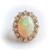 Antique Opal Diamond Ring Circa 1900's 4.94ct t.w. European Cut Diamond Halo Statement Unique Engagement Ring 14k Yellow Gold