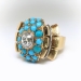 Vintage Turquoise Diamond Ring Circa 1940's 2.29ct t.w. Bombe' Cocktail Right Hand Birthstone Ring 18k Yellow Gold Platinum