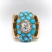 Vintage Turquoise Diamond Ring Circa 1940's 2.29ct t.w. Bombe' Cocktail Right Hand Birthstone Ring 18k Yellow Gold Platinum