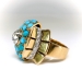 Vintage Turquoise Diamond Ring Circa 1940's 2.29ct t.w. Bombe' Cocktail Right Hand Birthstone Ring 18k Yellow Gold Platinum