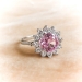 Vintage Pink Sapphire Diamond Halo Ring Circa 1960's Retro 2.49ct t.w. Round Sapphire Baby Girl Push Present Engagement Ring 18k White Gold