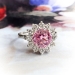 Vintage Pink Sapphire Diamond Halo Ring Circa 1960's Retro 2.49ct t.w. Round Sapphire Baby Girl Push Present Engagement Ring 18k White Gold