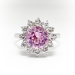 Vintage Pink Sapphire Diamond Halo Ring Circa 1960's Retro 2.49ct t.w. Round Sapphire Baby Girl Push Present Engagement Ring 18k White Gold