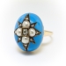 Victorian Diamond Pearl Blue Enamel Star Ring Circa 1880's .11ct t.w. Cocktail Old Mine Cut Rose Cut Antique Ring 14k 12k Gold