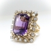 Vintage Amethyst Diamond Ring Circa 1950's 12.67ct t.w. Emerald Cut Amethyst and Diamond Rope Halo Ring 14k Yellow Gold