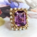 Vintage Amethyst Diamond Ring Circa 1950's 12.67ct t.w. Emerald Cut Amethyst and Diamond Rope Halo Ring 14k Yellow Gold