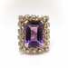 Vintage Amethyst Diamond Ring Circa 1950's 12.67ct t.w. Emerald Cut Amethyst and Diamond Rope Halo Ring 14k Yellow Gold