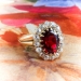 Antique Garnet Diamond Ring Circa 1890's 3.80ct t.w. Oval Old European Cut Halo Engagement Birthstone Ring 14k Yellow Gold