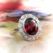 Vintage Garnet Diamond Ring Circa 1940's 6.14ct t.w. Oval January Birthstone Old Single Cut Diamond Halo Ring 14k White Gold