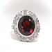 Vintage Garnet Diamond Ring Circa 1940's 6.14ct t.w. Oval January Birthstone Old Single Cut Diamond Halo Ring 14k White Gold