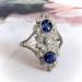 Antique Marcus & Co Circa 1920's Edwardian 1.42ct t.w. Natural Blue Sapphire Diamond Ring Platinum