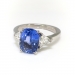 Estate Sapphire & Trillion Diamond Three Stone Ring 3.93ct t.w. Cushion Cut Engagement Anniversary Birthstone Ring Platinum