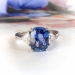 Estate Sapphire & Trillion Diamond Three Stone Ring 3.93ct t.w. Cushion Cut Engagement Anniversary Birthstone Ring Platinum