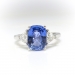 Estate Sapphire & Trillion Diamond Three Stone Ring 3.93ct t.w. Cushion Cut Engagement Anniversary Birthstone Ring Platinum