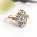 Antique Diamond Ring Circa 1900's .55ct t.w. Old Mine European Rose Cut Diamond Vintage Navette Ring 14k Silver Top