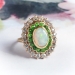 Antique Opal Green Garnet Ring Circa 1900's 2.53ct t.w. Art Nouveau Tsavorite Old European Cut Diamond Halo Unique Ring 14k Yellow Gold