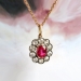 Antique Ruby Diamond Pendant Circa 1900's 2.27ct t.w. Old European Cut Diamond Halo Synthetic Ruby Necklace Charm 18k Silver 14k Chain 16'