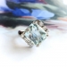 Vintage Aquamarine Diamond Ring Circa 1940's 3.60ct t.w. Fancy Emerald Radiant Cut Retro Art Deco Birthstone Cocktail Ring 10k White Gold