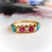 Antique Turquoise Ruby Diamond Crown Ring Circa 1890's 1.26ct t.w. Victorian Old Mine Cut Hand Engraved Stacking Tiara Band 18k Yellow Gold