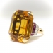 Vintage Citrine Ruby Diamond Cocktail Ring Circa 1940's 39.95ct t.w. Emerald Cut Retro Estate Antique Birthstone Statement Ring 14k Gold