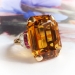 Vintage Citrine Ruby Diamond Cocktail Ring Circa 1940's 39.95ct t.w. Emerald Cut Retro Estate Antique Birthstone Statement Ring 14k Gold