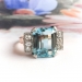 Vintage Aquamarine Diamond Ring Retro 1940's 5.86ct t.w. Emerald Cut Birthstone Wedding Cocktail Engagement Ring 18k Rose Gold Platinum