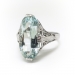 Art Deco Aquamarine Ring Vintage 1930's 3.70ct Oval Solitaire Antique Filigree Engagement Birthstone Ring 18k White Gold