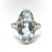 Art Deco Aquamarine Ring Vintage 1930's 3.70ct Oval Solitaire Antique Filigree Engagement Birthstone Ring 18k White Gold