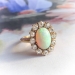 Antique Opal Diamond Ring 1900's Vintage 1.93ct t.w. Natural Opal Old European Cut Diamond Halo Engagement Birthstone Ring 14k Yellow Gold