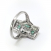 Art Deco Diamond Ring Vintage Circa 1930's .94ct t.w. Marquise Diamond Lab Created Emeralds Cocktail Navette Anniversary Ring Platinum