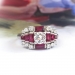 Vintage Diamond Engagement Ring Estate 1990's 1.84ct t.w. Round Brilliant Diamond Baguette Ruby Anniversary Birthstone Wedding Ring Platinum