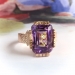 Antique Amethyst Diamond Ring Victorian 1870's 5.28ct t.w. Inlayed Rose Cut Rose Bud Floral Motif Birthstone Statement Ring 10k Rose Gold