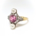 Antique Edwardian Pink Tourmaline, Pearl and Rose Cut Diamond Ring 18K Platinum