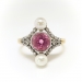 Antique Edwardian Pink Tourmaline, Pearl and Rose Cut Diamond Ring 18K Platinum