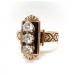 Antique Rose Cut Diamond Enamel Ring Victorian 1890s .24ct t.w. Three Stone Black Enamel Mourning Vintage Navette Ring 14k Yellow Rose Gold