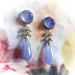 Vintage Chalcedony Diamond Earrings 1940's 27.11ct t.w. Periwinkle Cabochon Rose Cut Diamond Large Drop Chandelier Earrings 14k White Gold