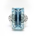 Art Deco Emerald Cut Aquamarine and Diamond Cocktail Statement Ring 18K White Gold