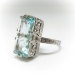 Art Deco Tall Rectangular Mixed Cut Aquamarine Solitaire Ring 14K White Gold