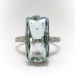 Art Deco Tall Rectangular Mixed Cut Aquamarine Solitaire Ring 14K White Gold