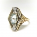 Art Deco Hexagonal Aquamarine and Diamond Filigree Two Tone Ring 14K