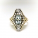 Art Deco Hexagonal Aquamarine and Diamond Filigree Two Tone Ring 14K