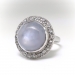 Art Deco Grey Star Sapphire and Diamond Halo Cocktail Ring 14K 