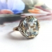 Antique Art Nouveau Aquamarine Ring With Dragonfly and Fleur de Lis Motif 14k