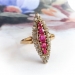 Edwardian Ruby Diamond Ring Antique 1.20ct t.w. Natural Ruby Old European Cut Navette Cocktail Statement Birthstone Ring 14k Yellow Gold