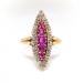 Edwardian Ruby Diamond Ring Antique 1.20ct t.w. Natural Ruby Old European Cut Navette Cocktail Statement Birthstone Ring 14k Yellow Gold